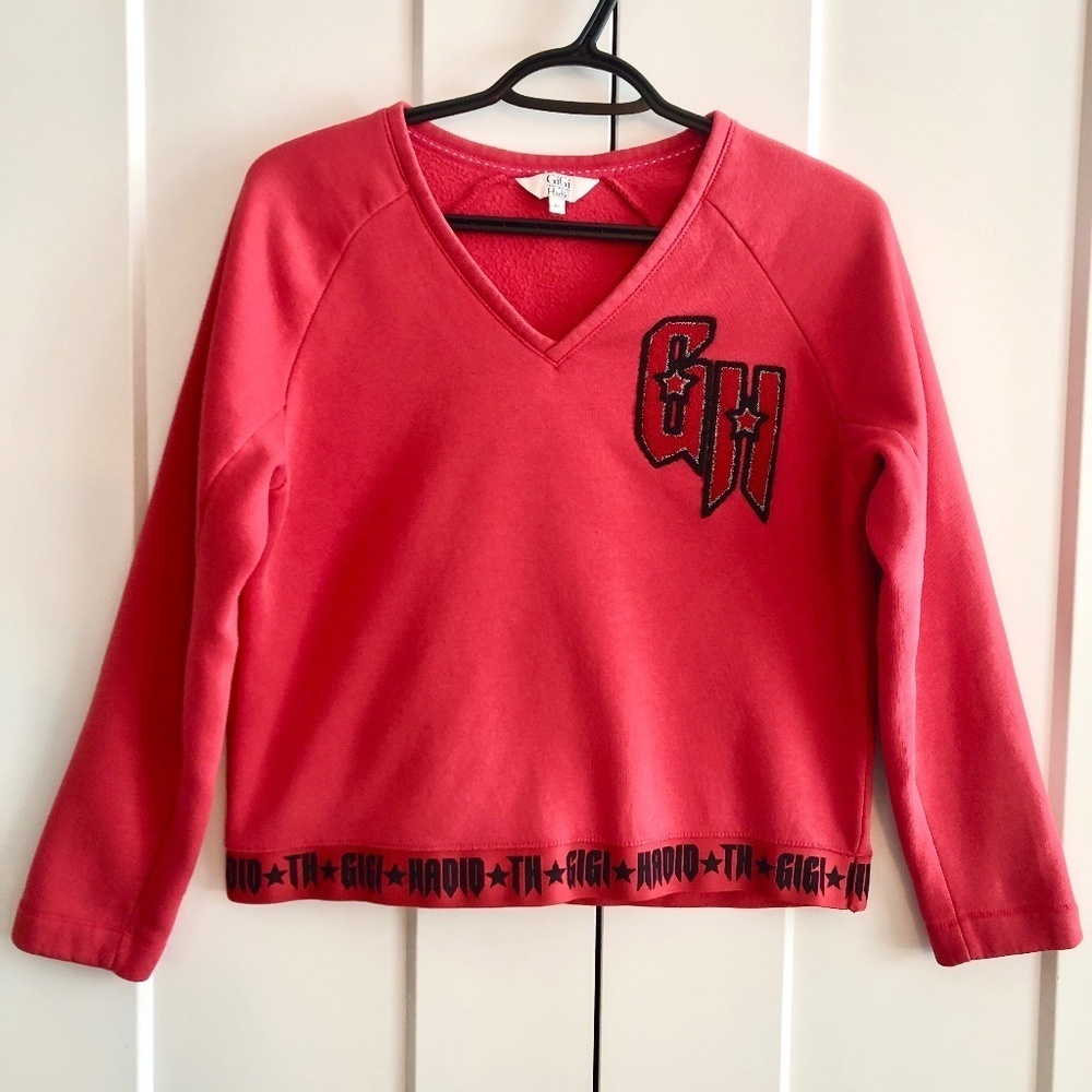 Tommy Hilfiger X Gigi Hadid, 2017, V Neck, Sweatshirt, Womens, XS, Red, Pullover
